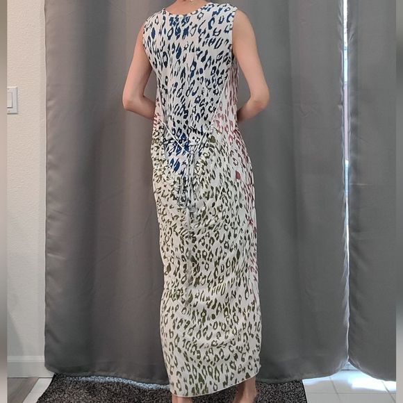 Chan Luu Animal Print Multicolor Maxi Dress Large Red Blue Green Lined Scoop - Picture 2 of 8